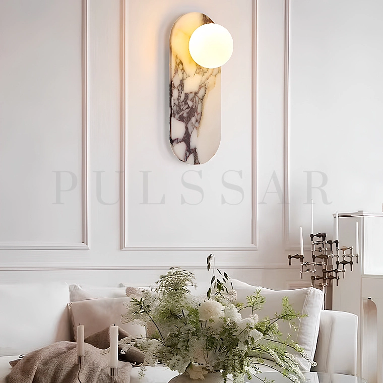 Бра для гостиной — настенный светильник ALBESIO с шарообразными плафонами на мраморном основании
