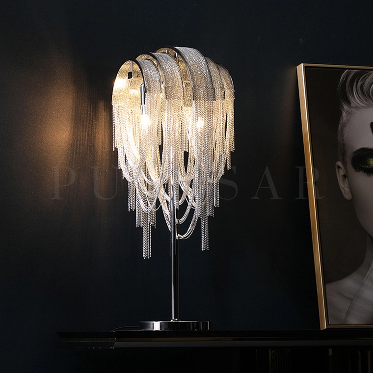 Какой свет лучше для настольной лампы — модель для кухни с плафоном из металлических цепочек и нейтральным светом 4200К