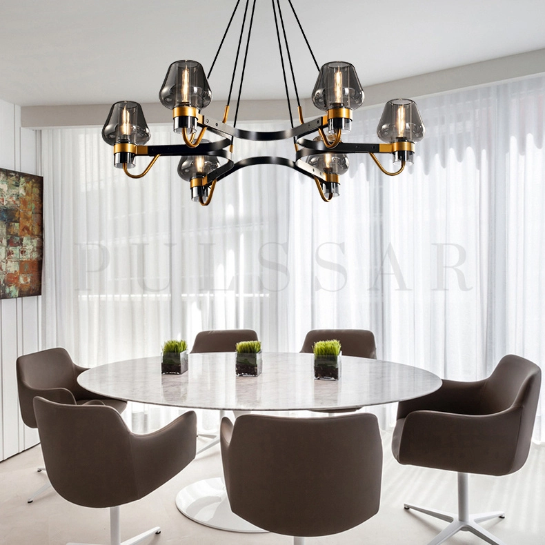 Люстры для кухни в интерьере фото — металлическая люстра-паук в стиле лофт для большой кухни