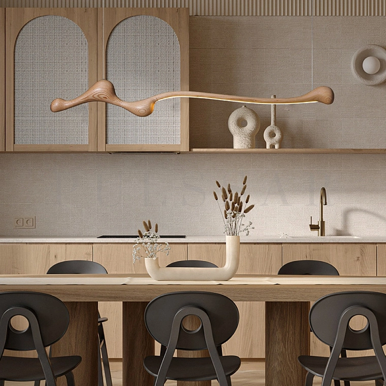 Люстра в кухню над столом — подвесная модель с регулируемой высотой подвеса над прямоугольным столом