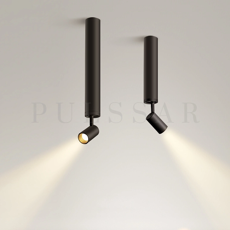 Освещение на натяжном потолке в гостиной — светильники точечные с поворотным механизмом NET