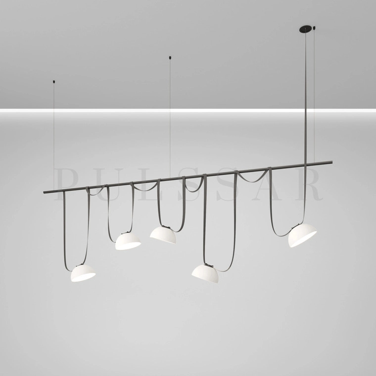 Трековая система на ремней для основного освещения лофта Трековая система на ремнях в интерьере лофта с высокими потолками