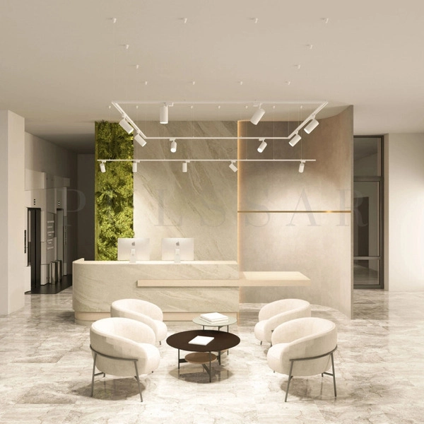 Трековый светильник Solid Koper белого цвета, установленный на подвесном шинопроводе