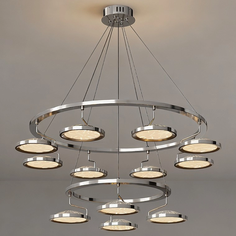Модные светильники 2026: люстра многоярусная кольцо в кольце